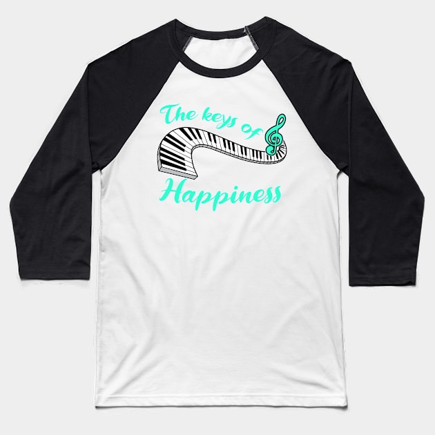 Piano Player Gift Keys Of Happiness Keyboard Music Teacher Print Baseball T-Shirt by Linco